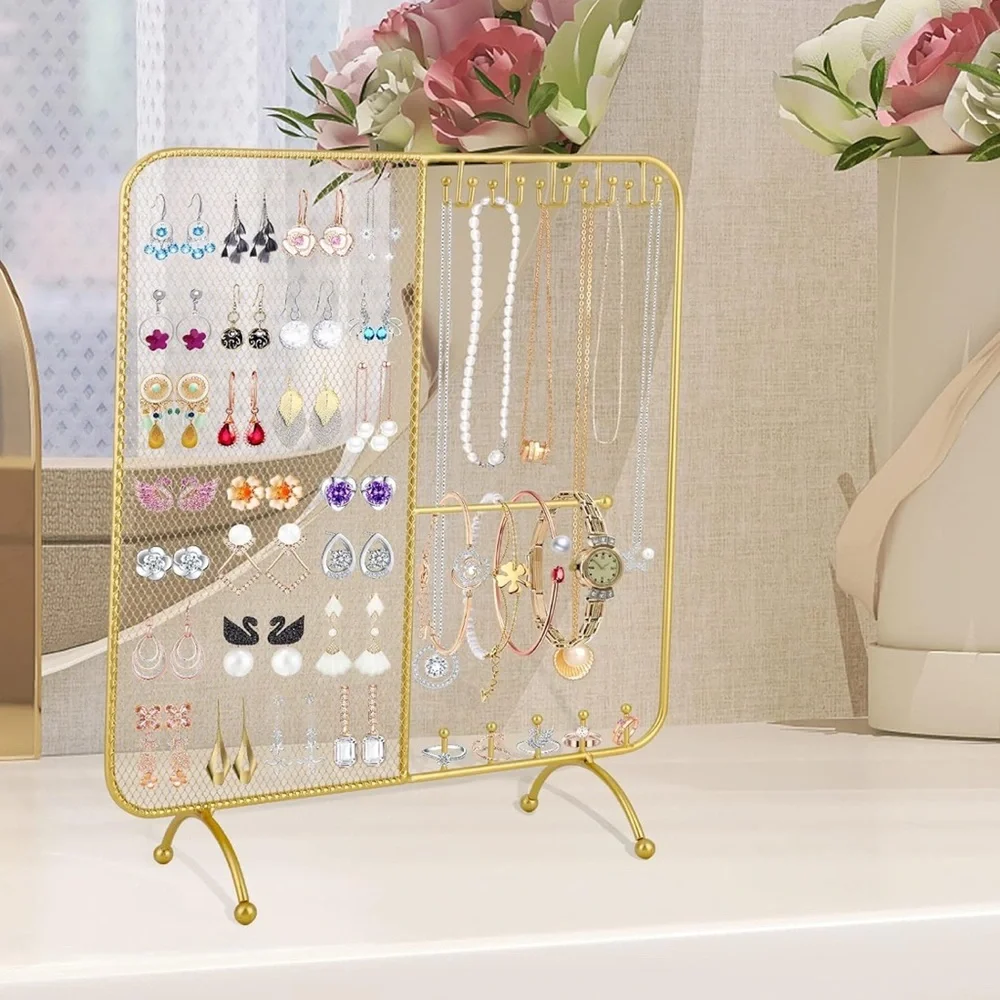 Gold Jewelry Organizer Stand  Hanging Earrings Bracelet Necklaces Ring Watches,
